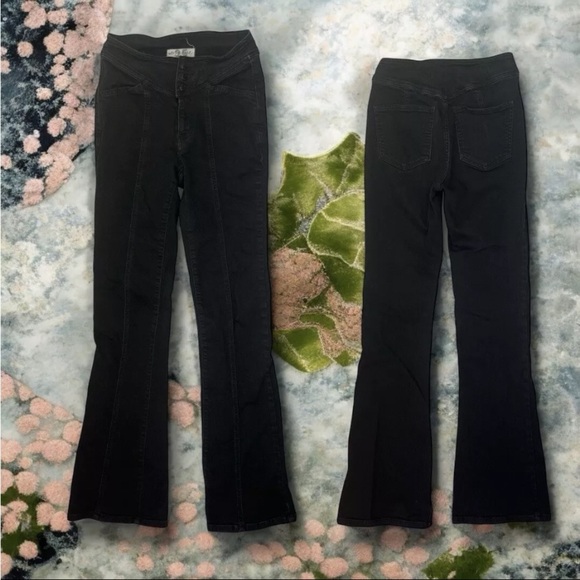 Free People Denim - Free People Jeans Flare Wide Leg Stretch Black Sz 25 We The Free Boho 90s Trendy